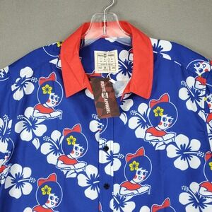 Route One Apparel Button Up Shirt Men L Blue Utz Girl Hibiscus Hawaiian Camp NEW